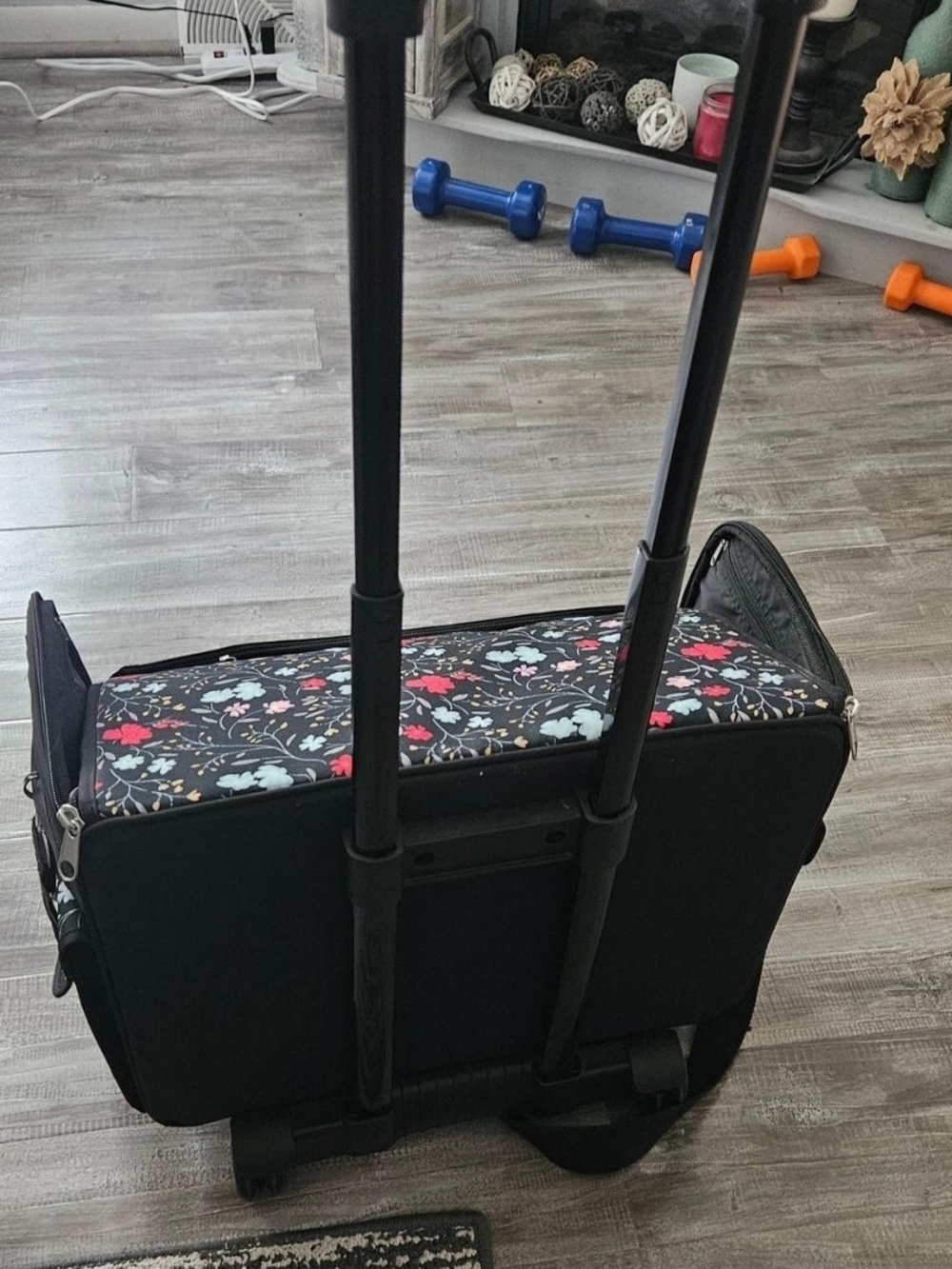 Women's Black Rolling Travel Bag with Floral Top